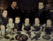 unknow artist Lord Cobham with his wife and her sister Jane and their six Children painted in 1567 oil painting reproduction